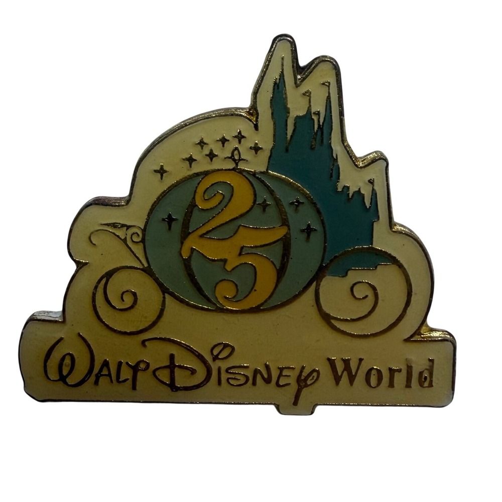 Walt Disney World 25th Anniversary Pin Vintage Cinderella Castle Gold Tone